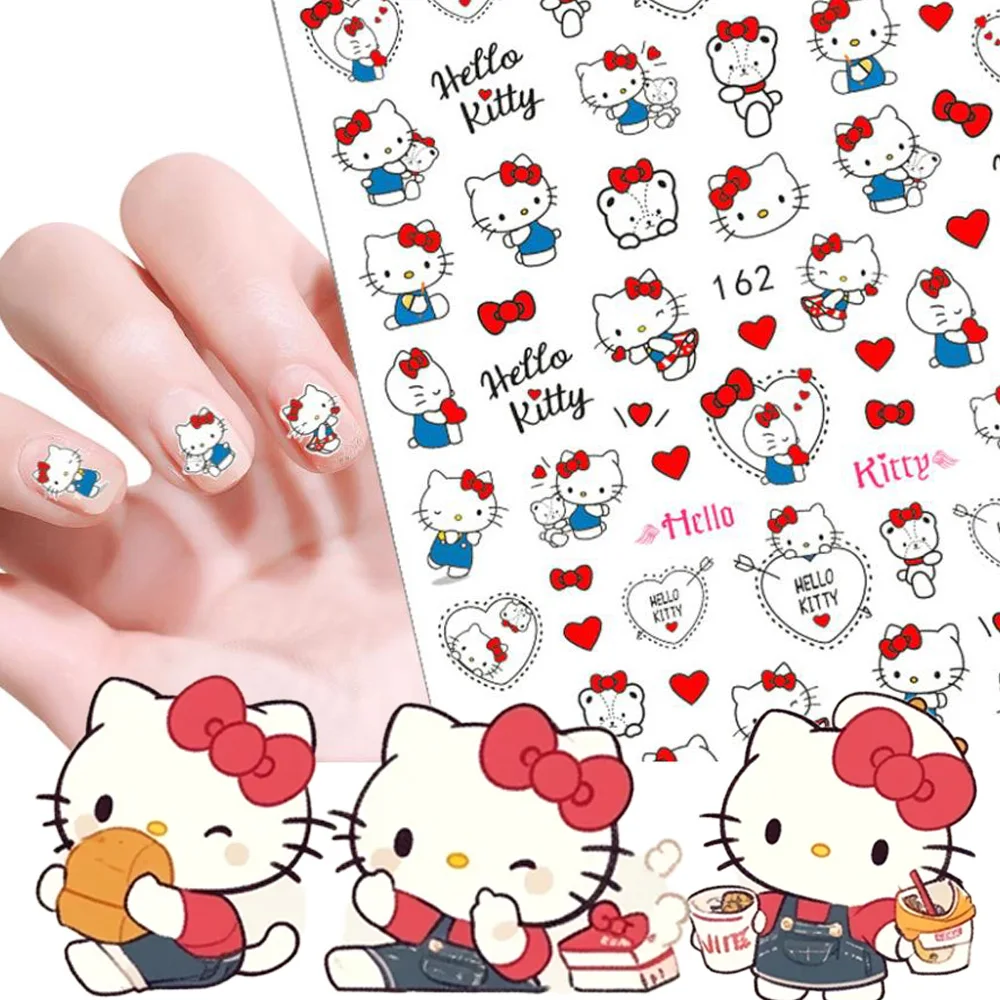 

1PCS New Cartoon Hello Kitty Nail Sticker 3D Kawaii Mickey, Minnie, Stitch, Donald Duck Nail Decal Christmas Series Nail Supplie