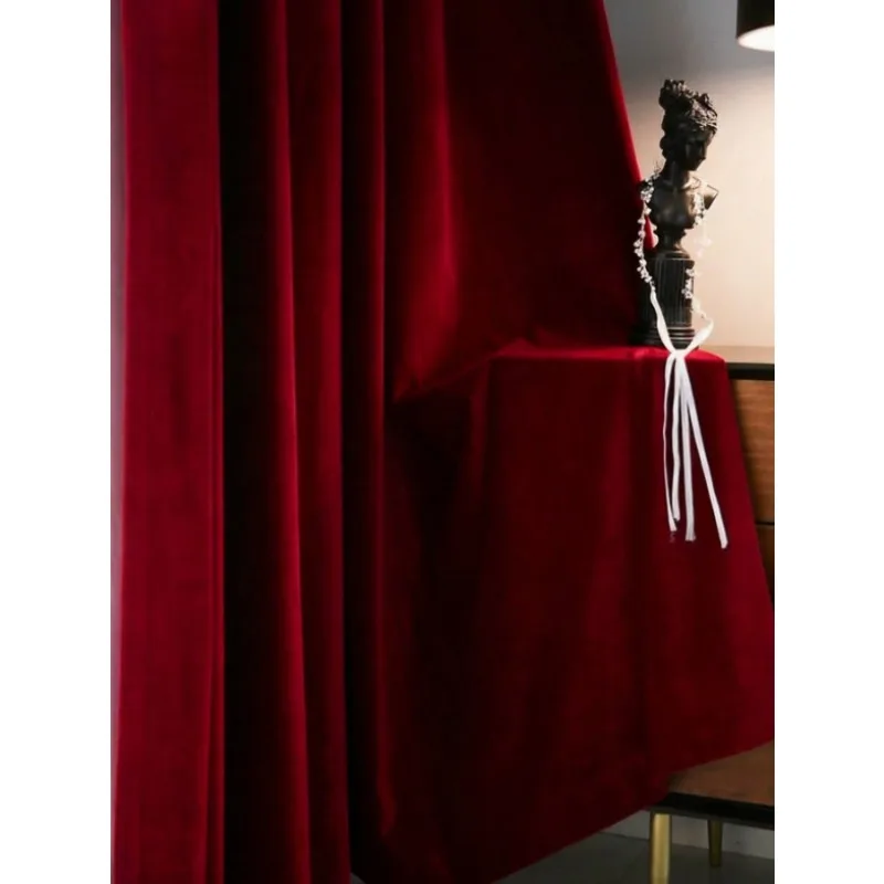 1 Piece Modern Minimalist Red Living Room Curtains Bedroom Luxury Heavy Duty Insulated Velvet Curtains