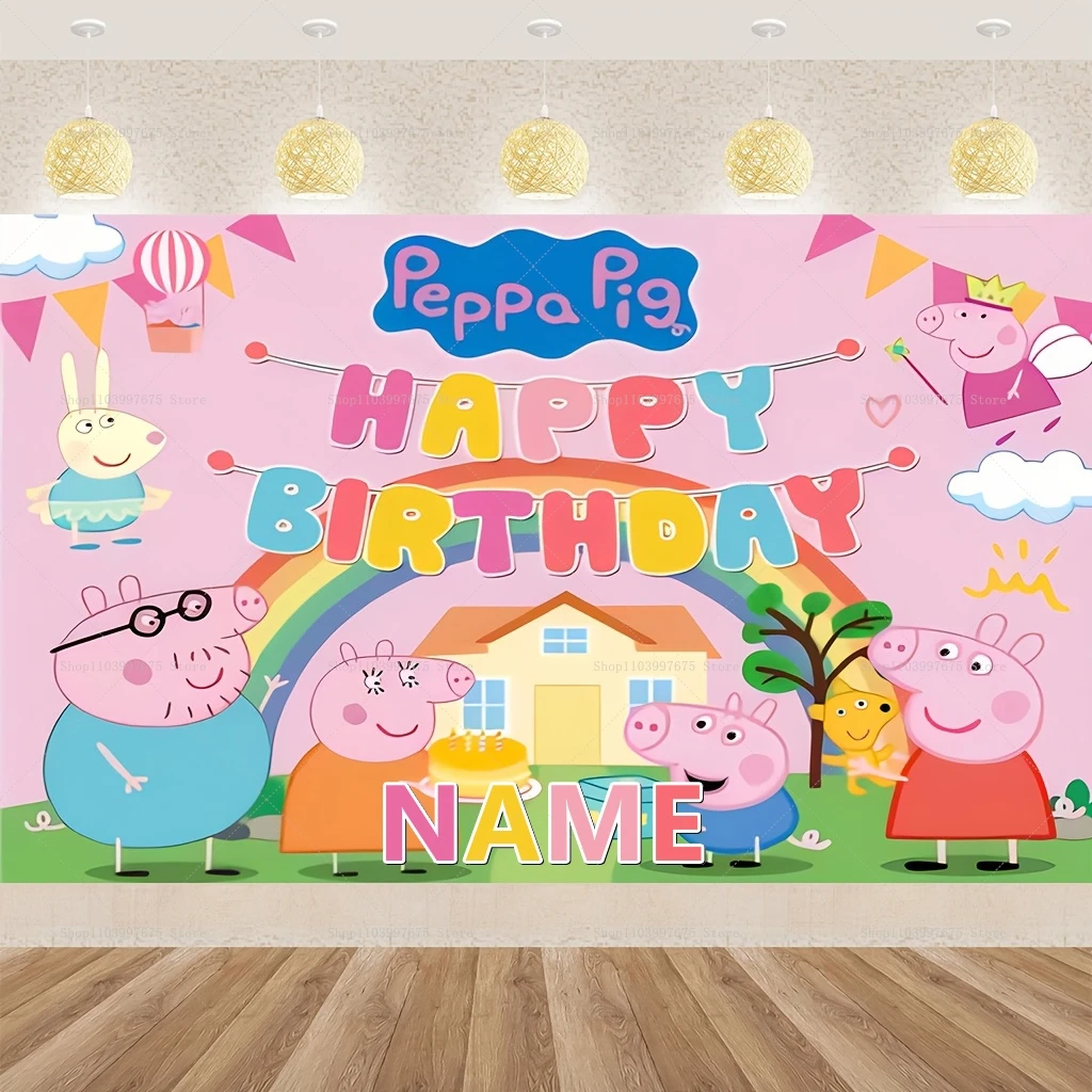 Telones de Fondo Personalizados con Dibujos Animados de Peppa Pig, Decoraciones para Fiestas de Cumpleaños Infantiles, Pancartas, Accesorios para Cabina de Fotos, Artículos para Fiestas
