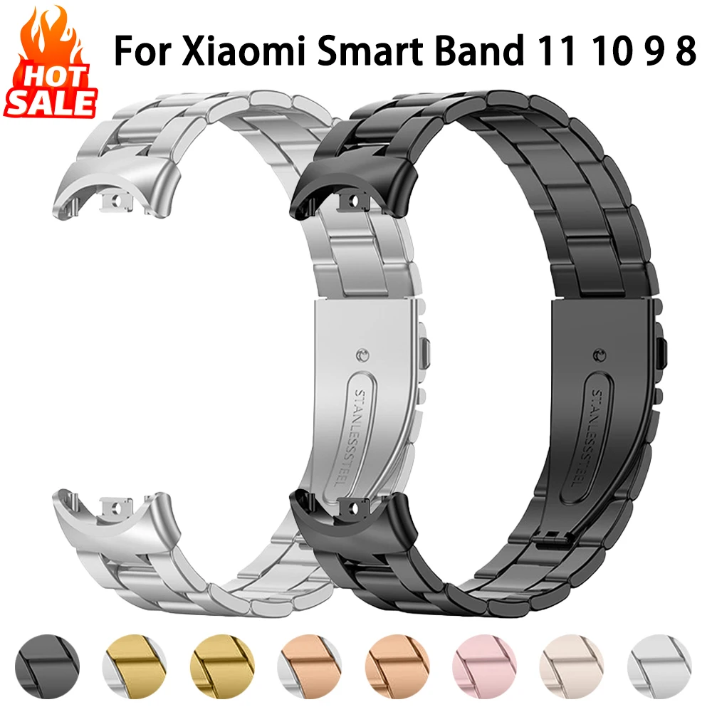 Stainless Steel Strap for Xiaomi Mi Band 11 10 9 8 Accessories Replacement Metal Correa Bracelet Xiaomi Smart Band 11 10 9 8