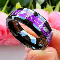 Fashionable 8mm Stainless Steel Ring - Heartbeat Purple Carbon Fiber Inlay, Uncoated Durable Design, Comfortable Fit for Sizes 6