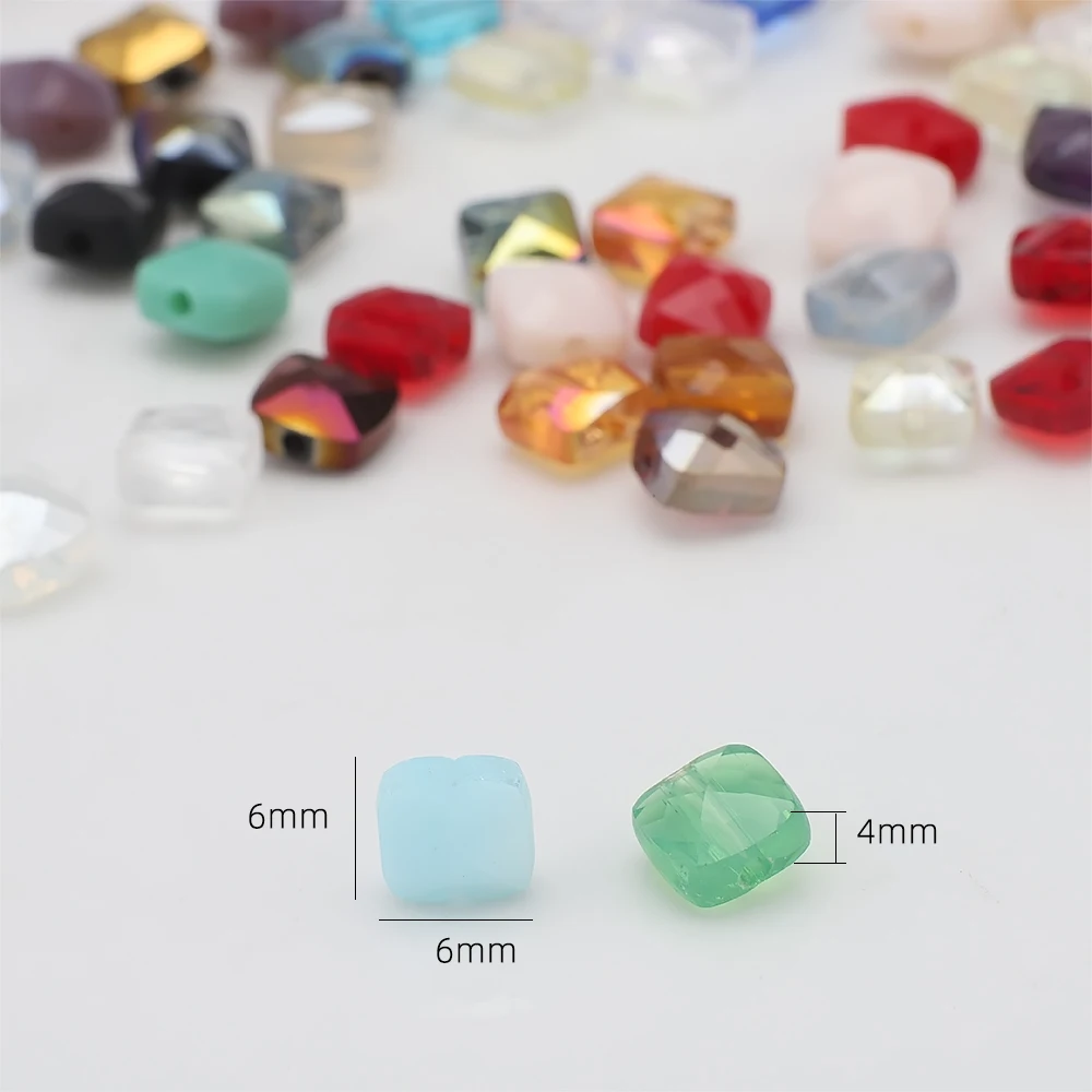50Pcs/Lot 6mm Faceted Crystal Glass Square Loose Spacer Flat Cube Beads For DIY Making Jewelry Earing Necklace Accessories
