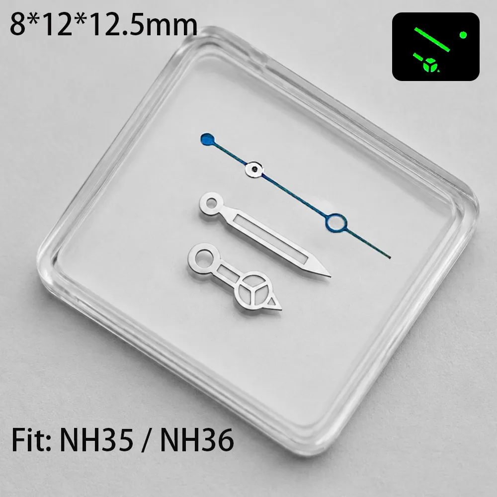 12,5 mm silberne Uhrzeiger, blau und grün, grün leuchtend, passend für NH35 NH36 M8205 8215 821A DG 2813 3804 ETA 2824 2836 Uhrwerk – Detail 10