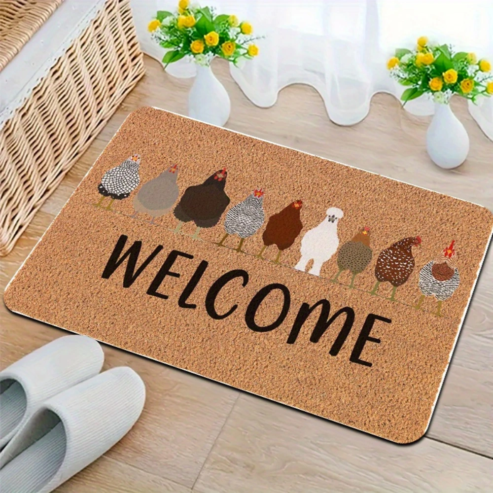 Welcome Letter Chicken Key Rainbow Peace Sign Print Doormat entryway front hall indoor hallway home decor Warm Home Daily  Mat
