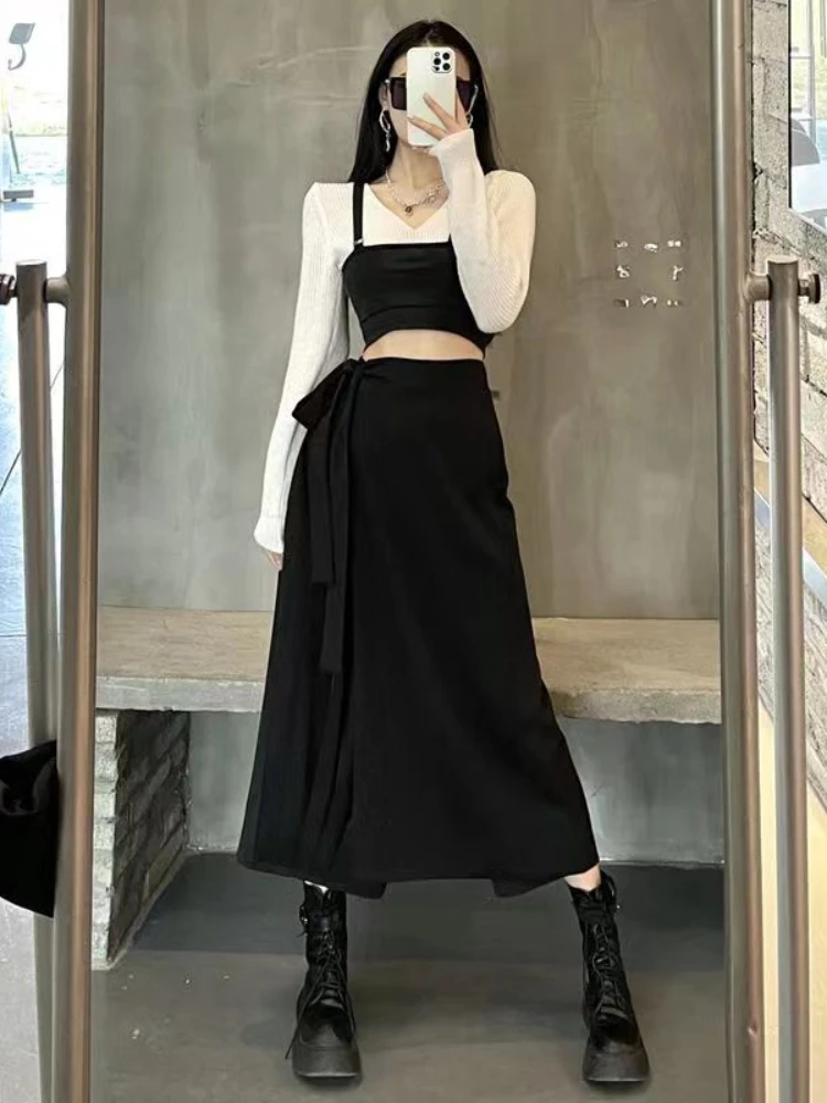 Casual Hosen Frauen Solide Entwickelt Gefälschte Zwei Stücke Frühling Herbst Japanischen Harajuku Streetwear Unregelmäßigen Alle-spiel Jogger Frauen