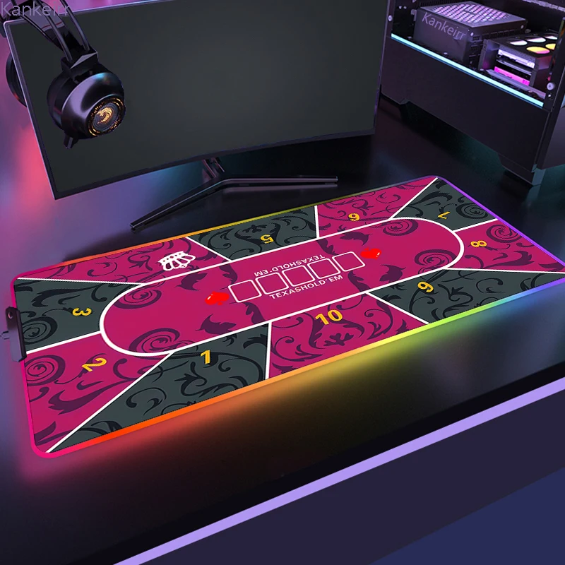 Gamer RGB Deskmat Poker Mouse Pad Keyboard Mat Gaming Laptops LED Mousepad Desk Protector Anime Texas Holdem Mause Mats 90x40CM