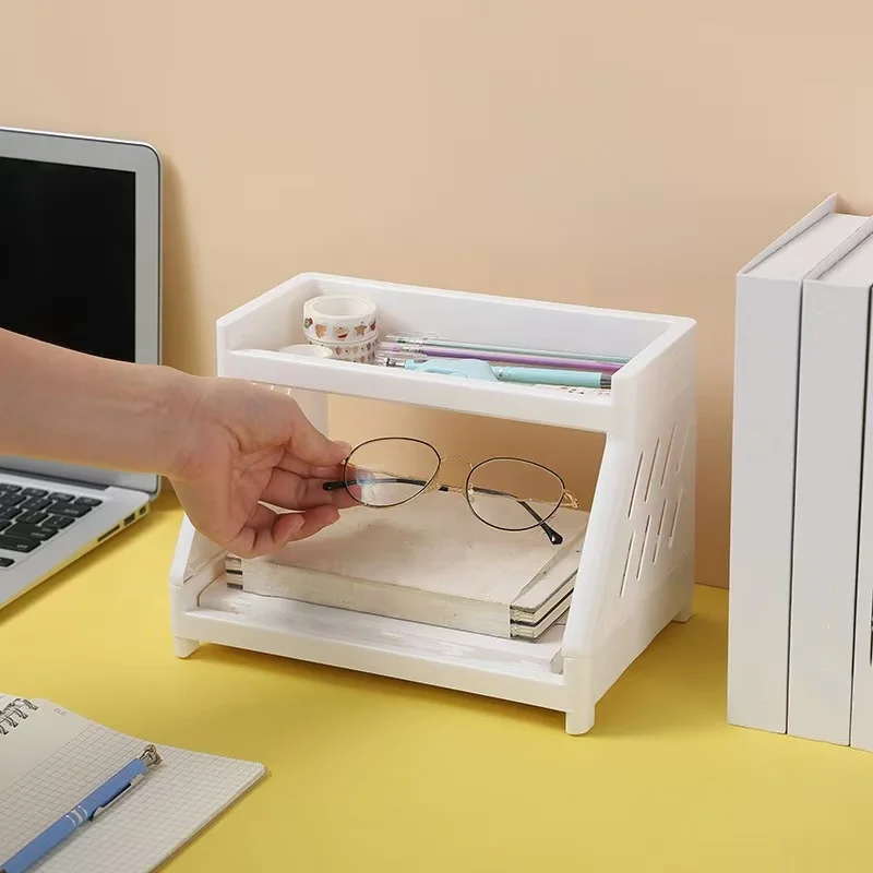 1Pc/Two-Layer Desktop Storage Rack, Bathroom Vanity Skincare Storage Box, Desk Stationery Organizer