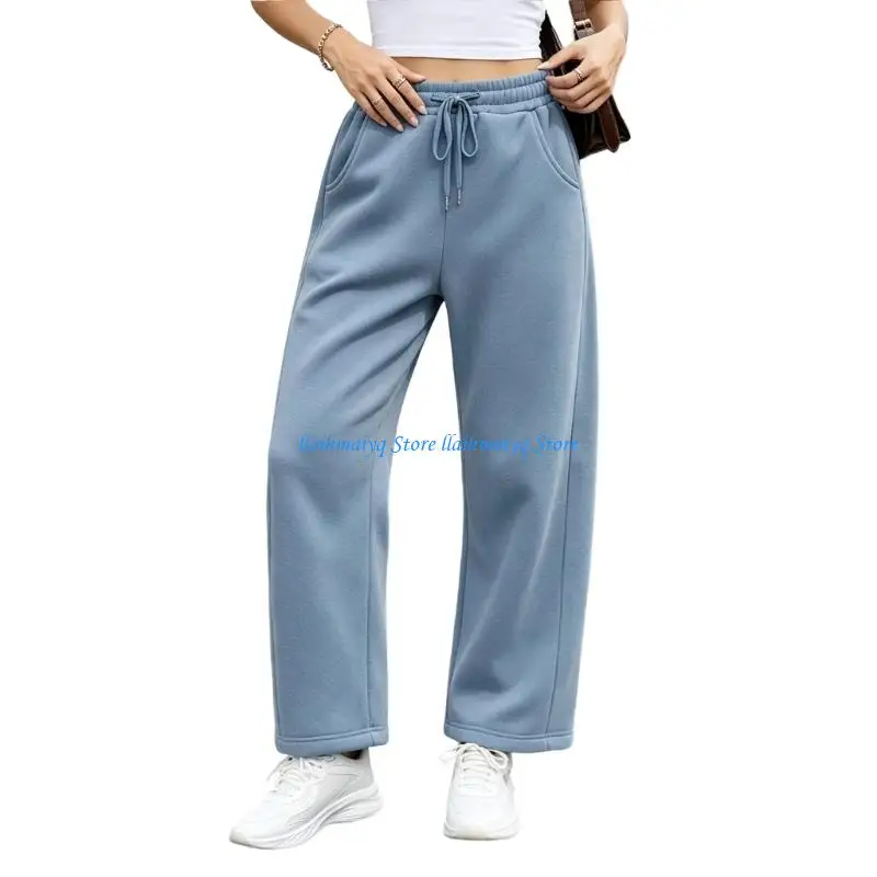 573B Women's Leg Ankle Sweatpants Drawstring Wide Leg Lounge Pants Baggy Casual Cotton Sweat Pants with Pockets