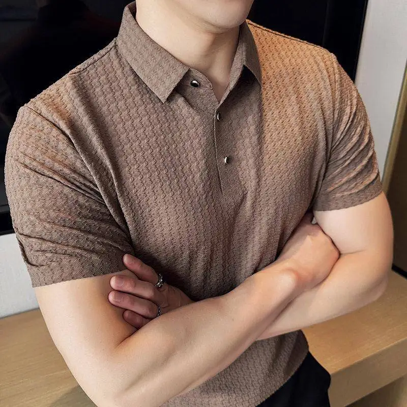 

Summer New Ice Silk Seamless Short Sleeve Shirt Thin Waffle Collar Design Fashionable Urban Style Women's Fashion Clothing