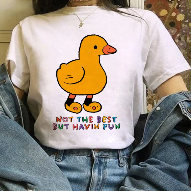 Street Fashion Cartoon Duck Pattern T-Shirt Casual Summer Print Women's Regular Short Sleeved T-Shirt Women's Fun Versatile Top