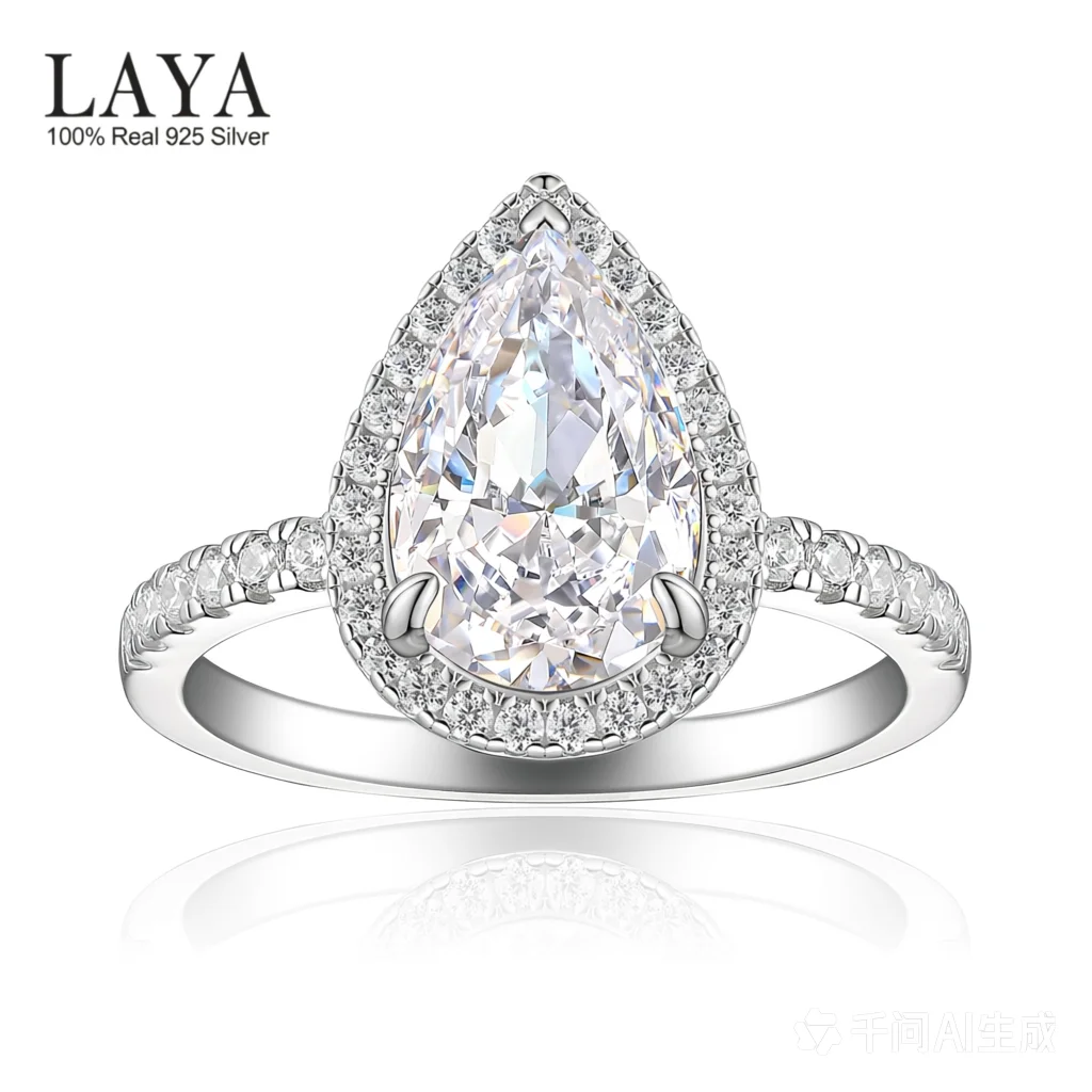 LAYA Luxury Pure 100% 925 Sterling Silver Ring For Women Flame Ice Flower Cut Water Drop High Carbon Zircon Finger Ring Jewelry