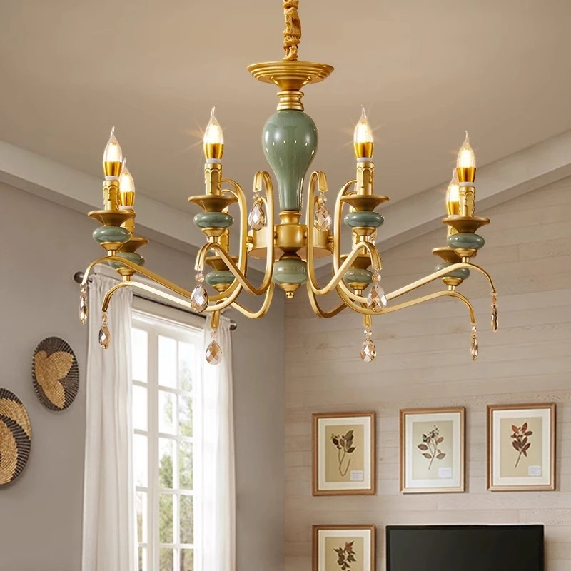 Mediterranean Style Ceramic Crystal Chandelier for Living Room Bedroom Villa Duplex - Elegant Lighting Fixture