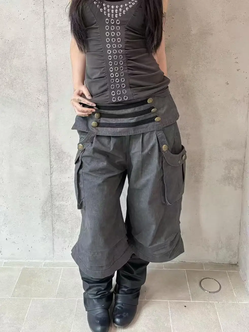 Summmr Women American Retro Jorts Cargo Jeans Shorts Calf-Length Abi Y2K Japanese Harajuku 2000s Denim Capris Pants High Street