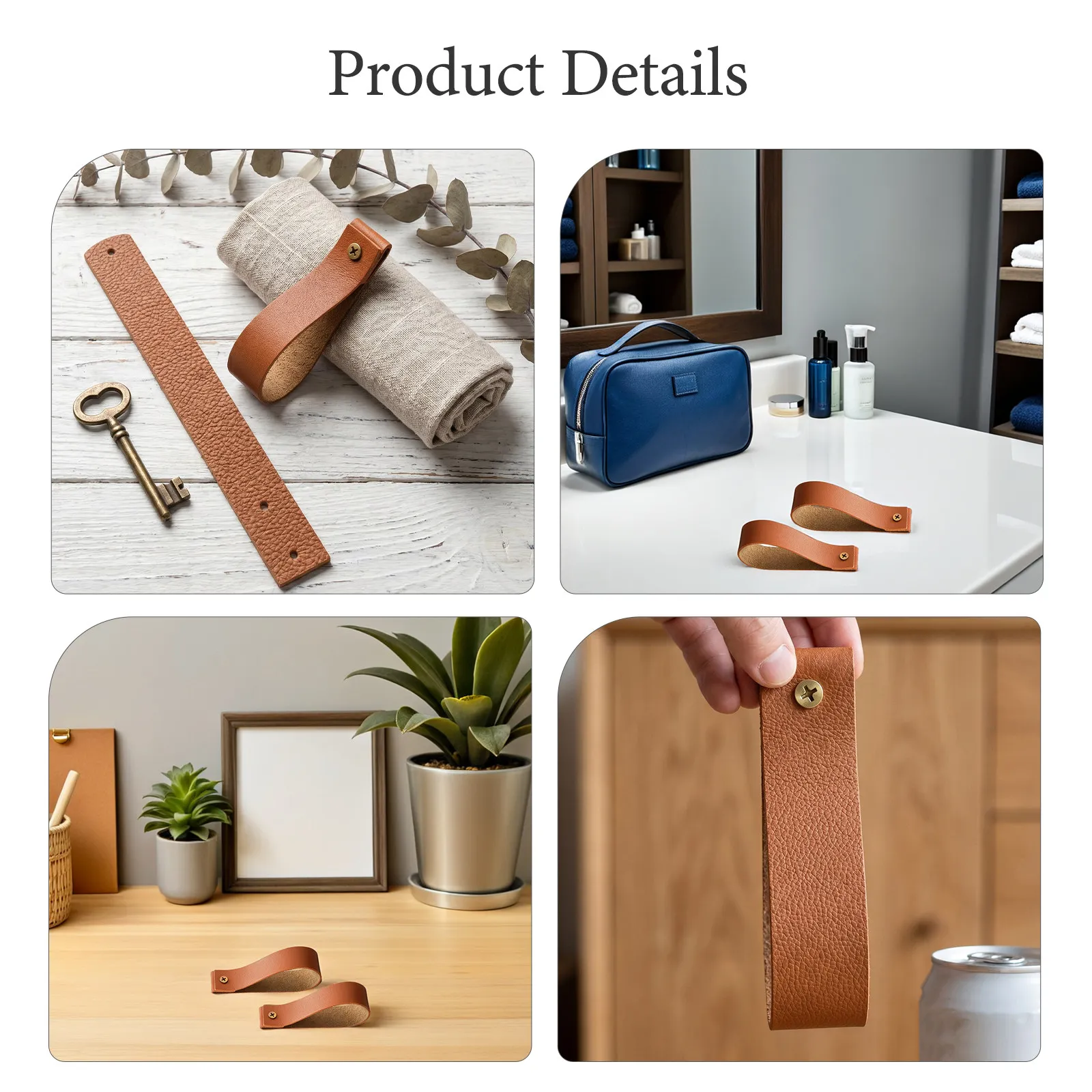 8Pcs Wall Mounted Curtain Rod Holders Faux Strap Hooks Bathroom Kitchen Bedroom Boho Towel Clothes Organizer view 4