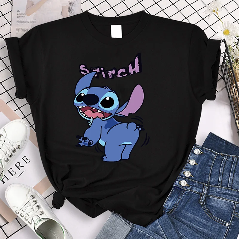 90s Harajuku Shirt Disney Lilo Stitch Cartoon T Shirt Stitch Cute Manga T-shirt Y2k Graphic Tshirt Top Tee Clothes