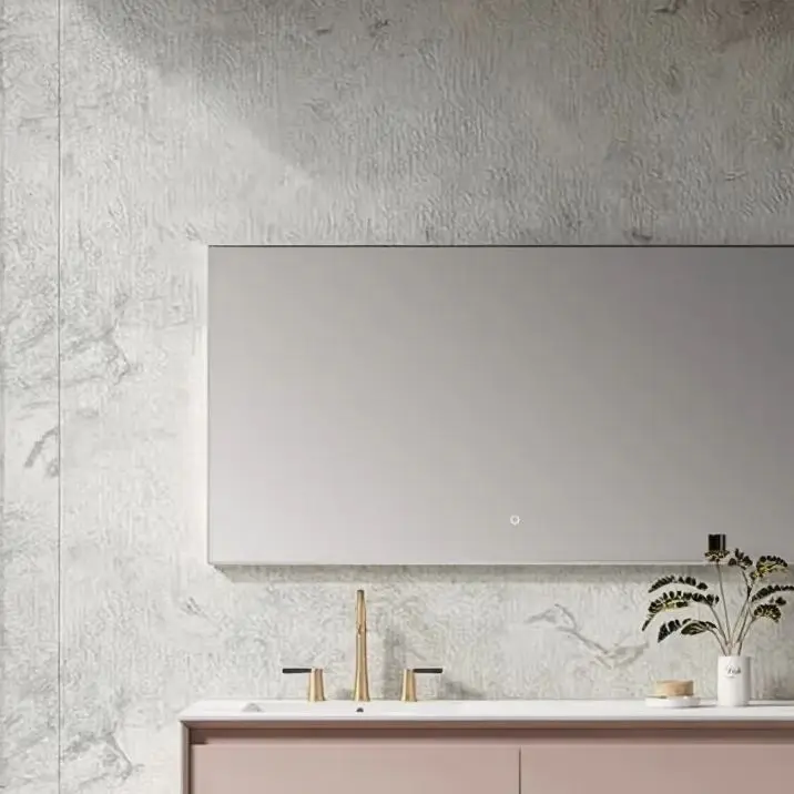 

Современное умное LED-зеркало для ванной комнаты с сенсорным управлением, регулируемой яркостью, водонепроницаемое, с розовой лакированной рамкой для дома, отеля, виллы