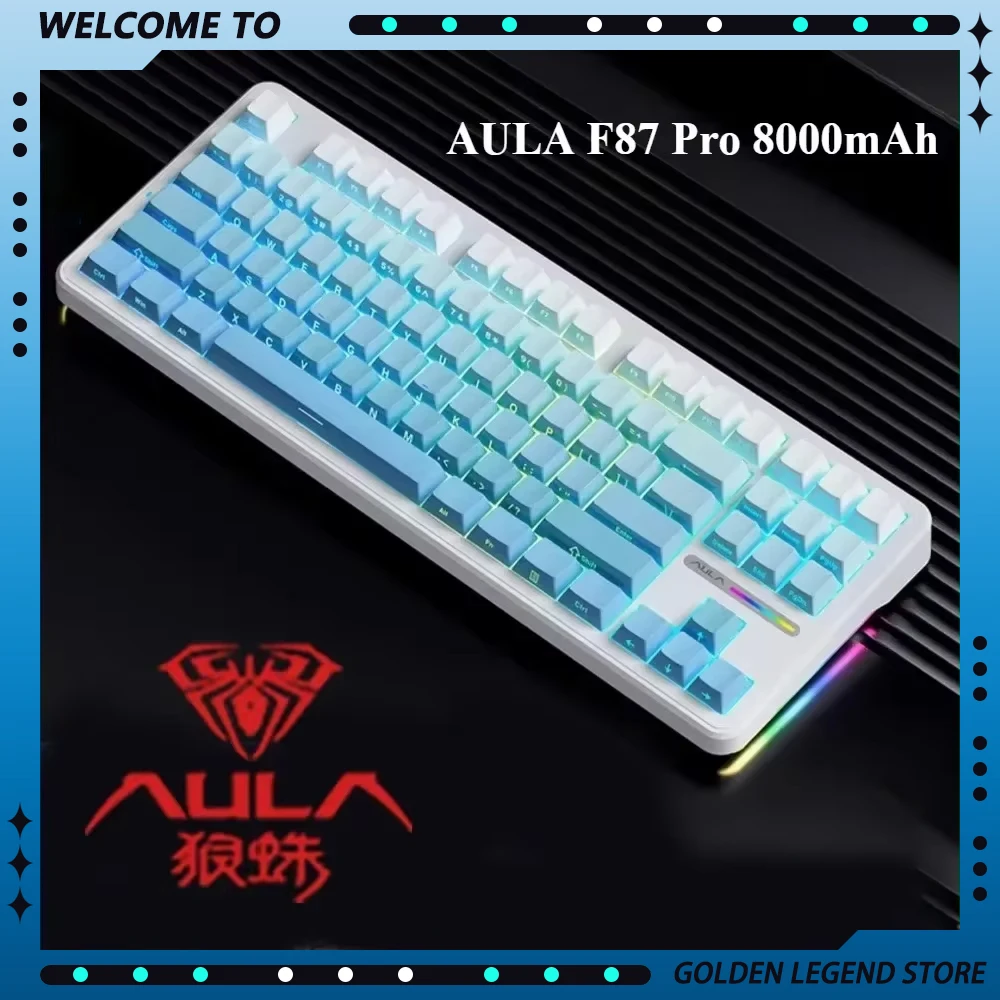 AULA F87 Pro 8000mAh Long Battery E-sport Mechanical Keyboard 2.4G Wireless Bluetooth Wired Three Mode RGB Hot Swappable PC Kits