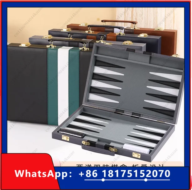 HLH For Wholesale High Quality Travel Size Leather Backgammon Board Game Set Made in China