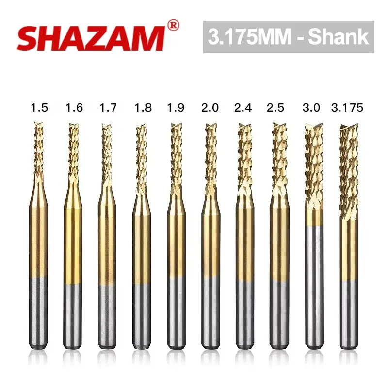 

SHAZAM 10PCS 3.175mm Straight Shank Corn Milling Cutter CNC Tools PCB Circuit Board Special Roughing Skin Micro Milling Cutters