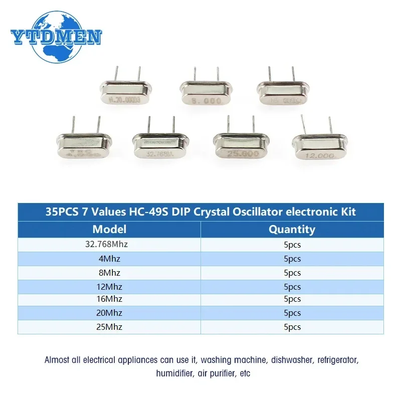 35PCS Hc-49s Crystal Oscillator Electronic Kit Resonator Ceramic Quartz Resonator 6 8Mhz 10Mhz 12Mhz 11.0592Mhz 16Mhz 32.768Mhz