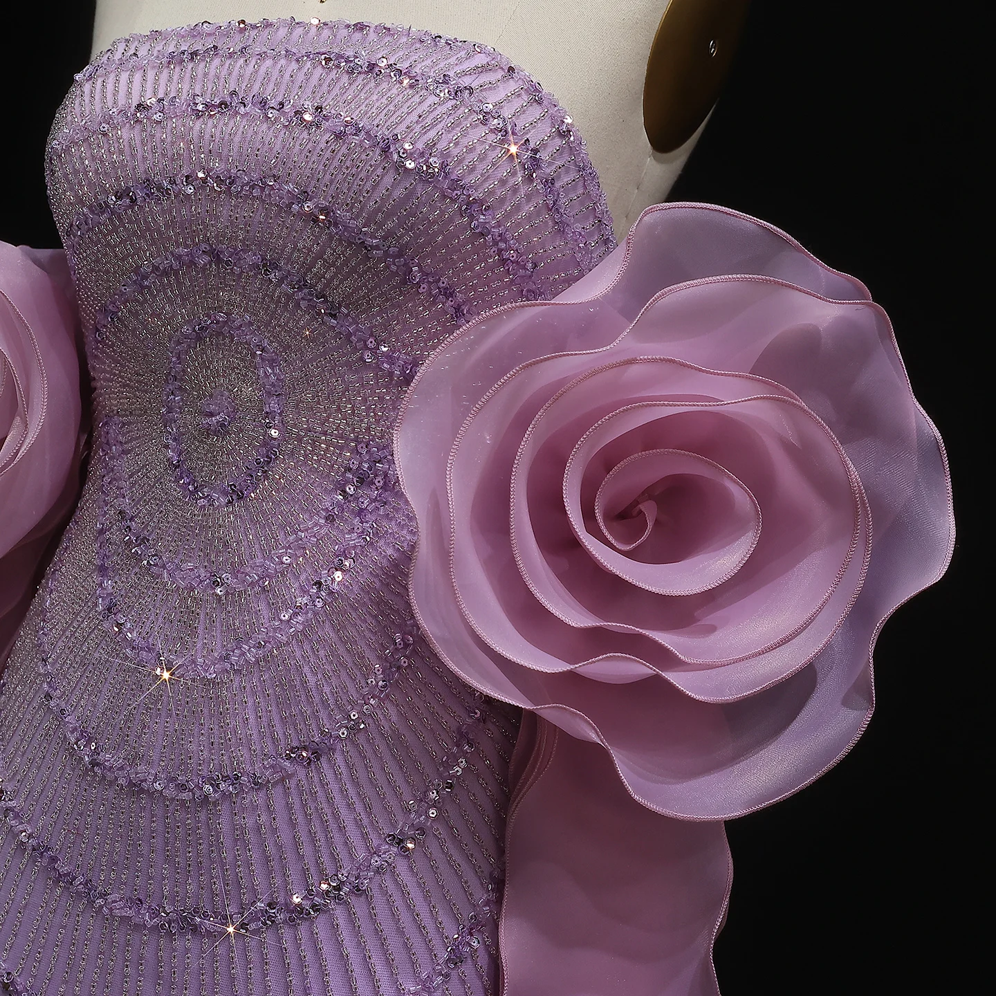 Sharon Said Luxury Mermaid Lilac Arabic Evening Dress with 3D Flower Ruffles Strapless Wedding Party Gowns SS246 Customized image 5