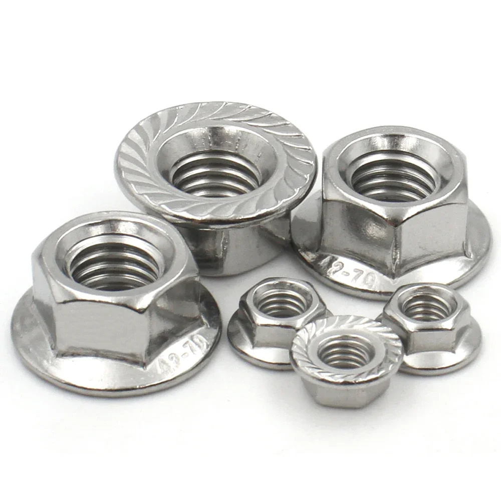 5/10/20/50pcs M3 M4 M5 M6 M8 M10 M12 A2-70 304 Stainless Steel Din6923 Hexagon Hex Serrated Spinlock Flange Nut Lock