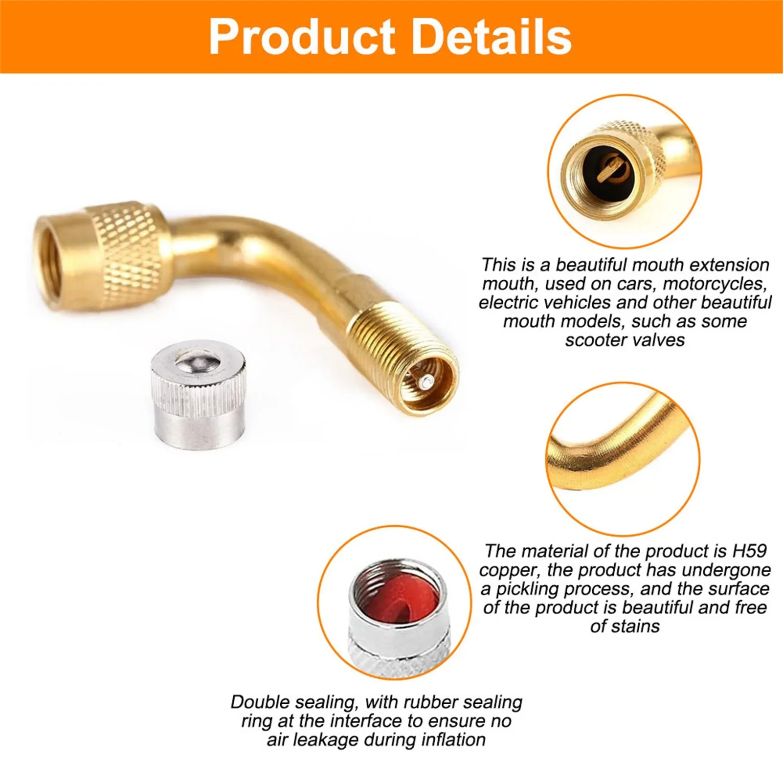 Air Tyre Valve Extension 90 Degree Brass Adaptor Auto Car Tire Stem Extender