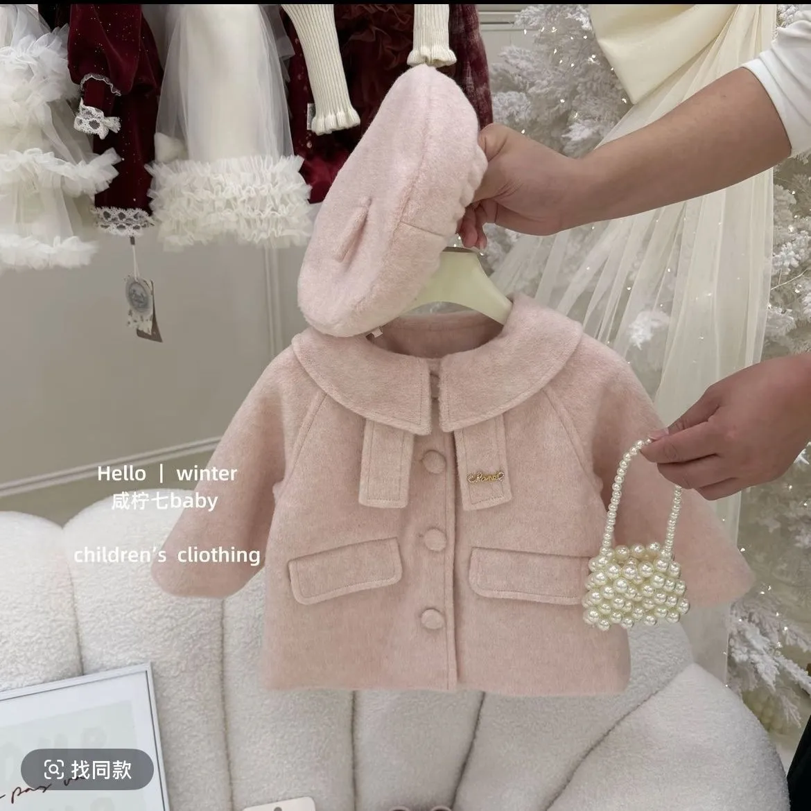 Girls Autumn Winter Sweet Coat New Kids Mid-Length Woolen Jacket Children Outerwear Clothes 80-130cm