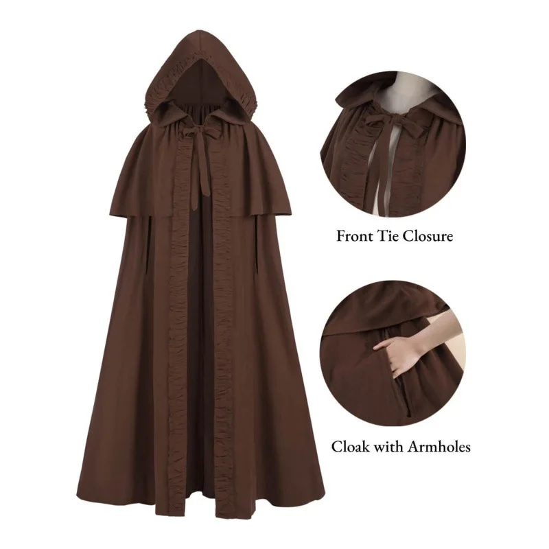 

Medieval Winter Cloak Hooded Trench Coat Thickened Loose Warm Windproof Lengthened Sleeve Hooded Halloween Carnival Party Suit