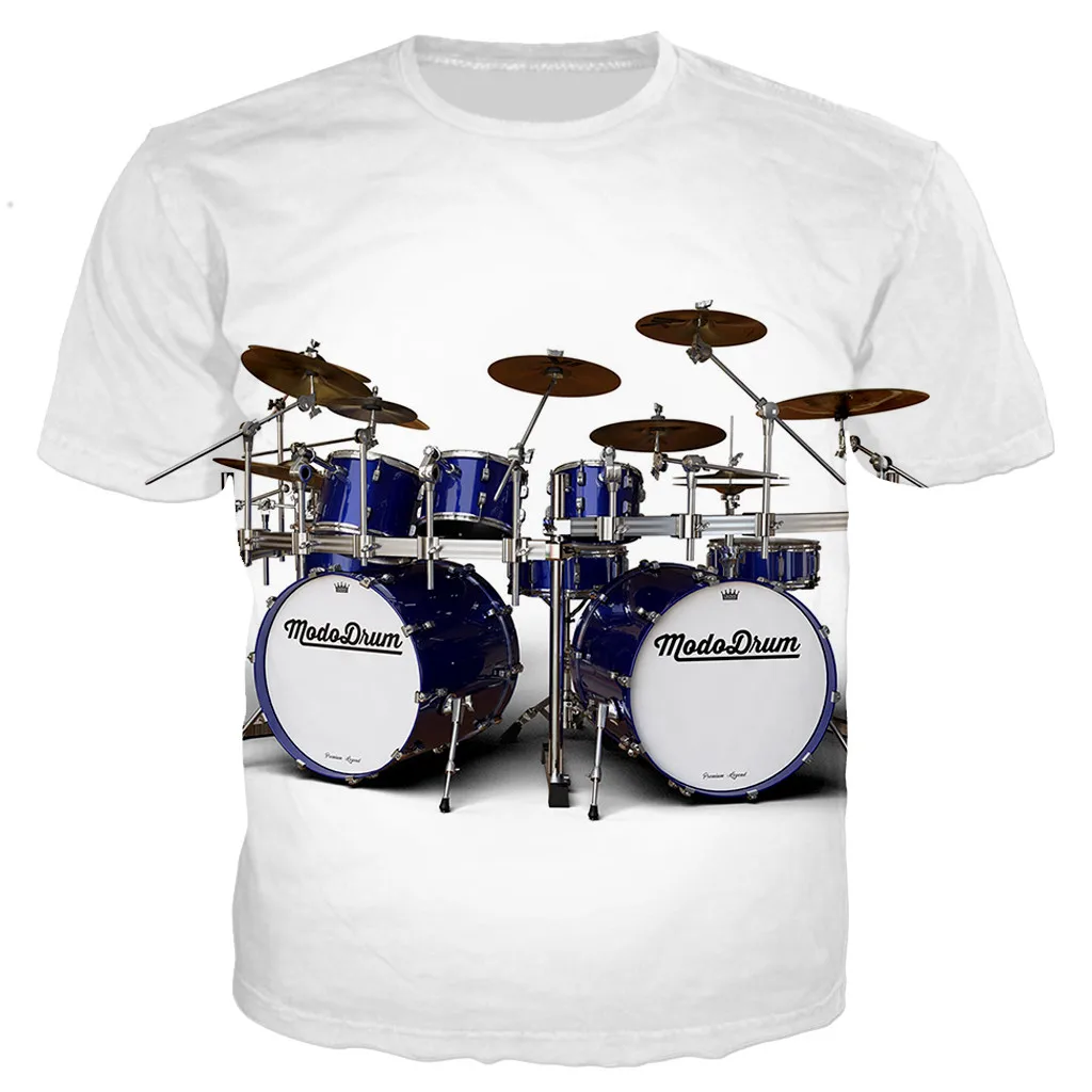 Summer Cool Street Men 3d Printed T-Shirt Rack Drum Retro Style Art Design Loose O Neck Short Sleeve Casual Large Size Top