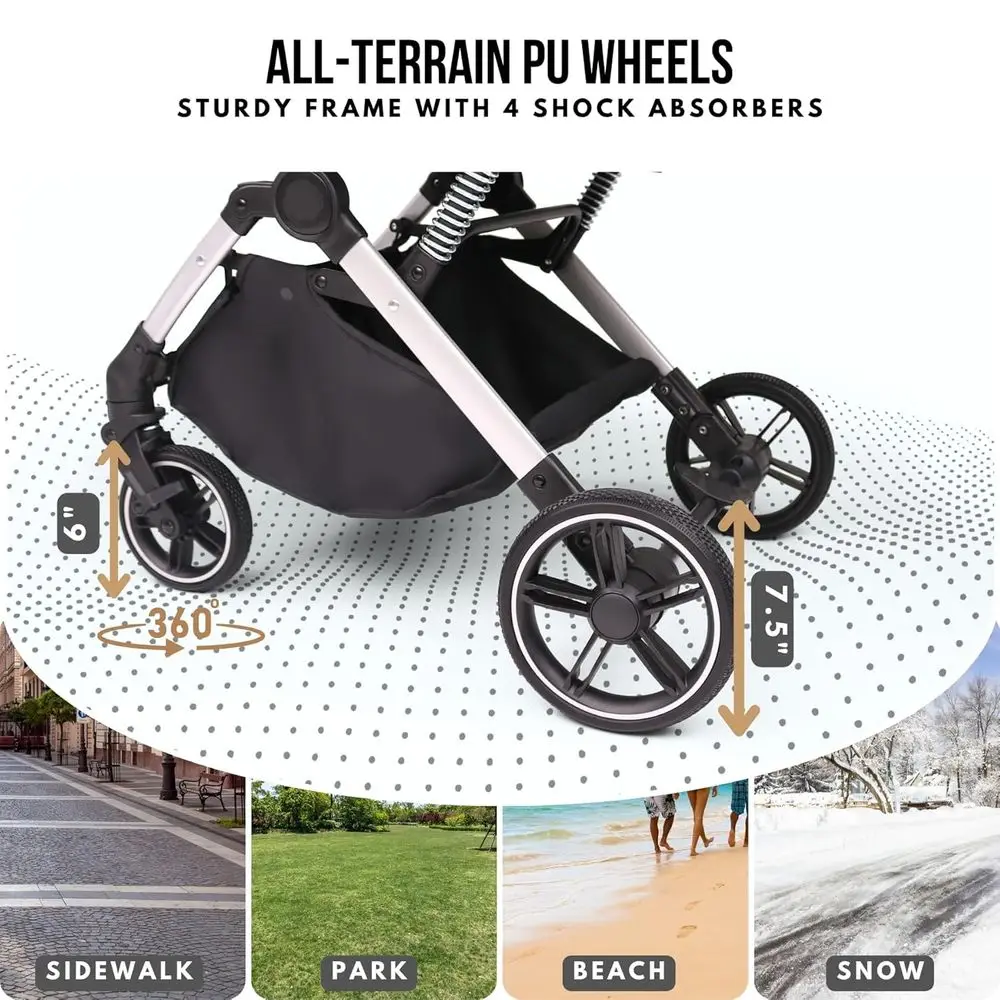 Compact All-Terrain Pet Stroller for Dogs and Cats Up to 45 lbs, Easy Fold, 4-Wheel Design for Outdoor Adventures