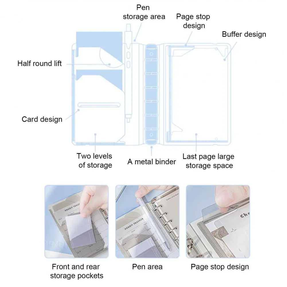 Eye Protection Planner Multi-functional Portable Binder Planner Smooth Writing Ink-bleed Free Journal with Pocket for Students