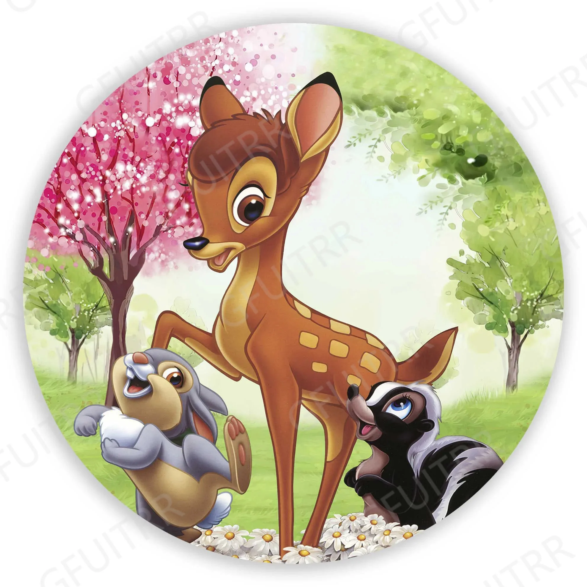 Bambi Round Backdrop Child Birthday Baby Shower Photo Backdrop Deer Round Cylinder Cover Party Decor Poster Photo Prop