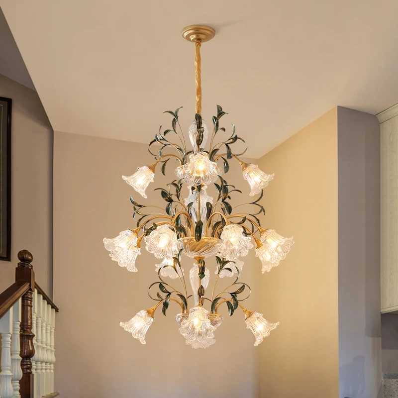 French Retro Living Room Pendant Lamp Transparent Glass Crystal Luxury Chandelier Designer High-rise Mid-range Restaurant Light