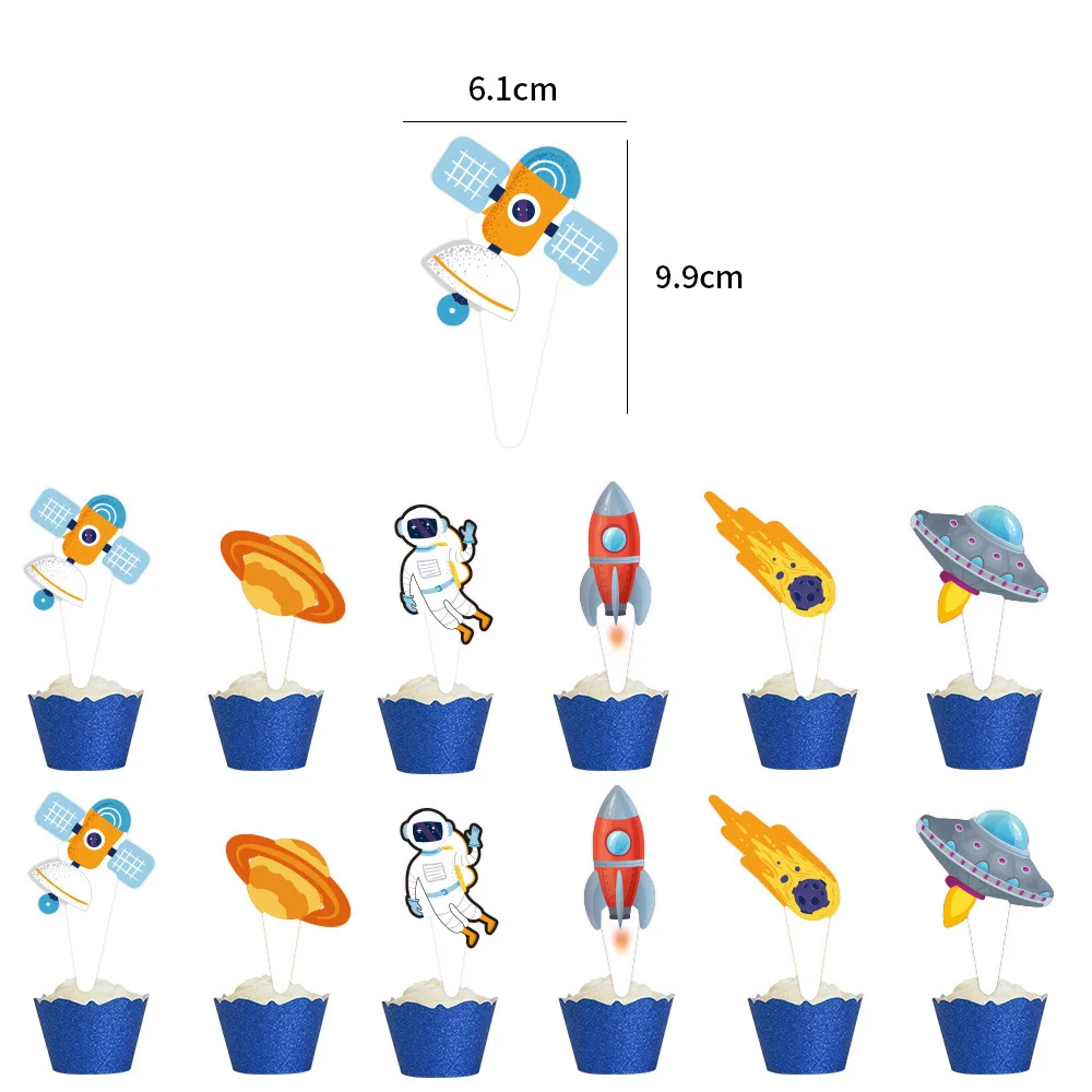 24PCS Astronaut Cupcake Topper Rocket DIY Baking Decors For Universe Outer Space Party Decorations Kids Birthday Party Supplies