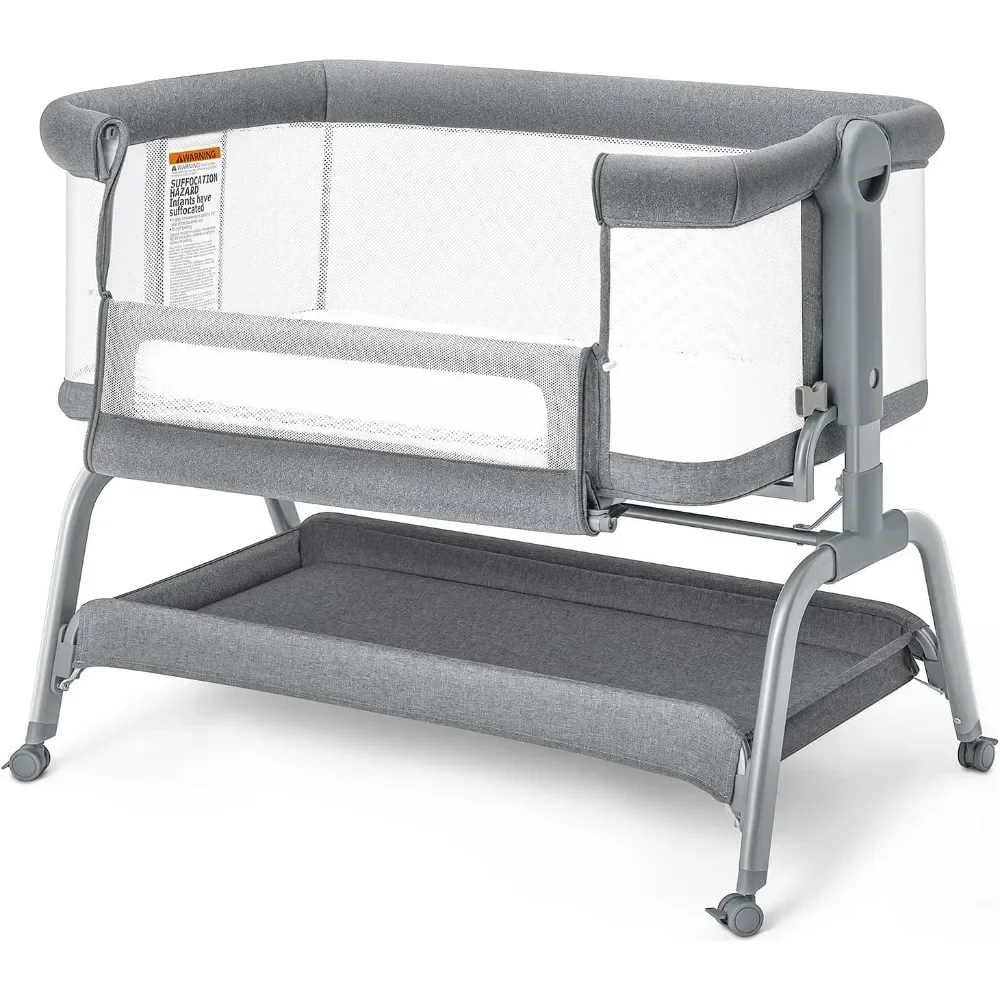 

Modern 3 in 1 Bassinet Bedside Sleeper with Washable Soft Mattress and Sheet, 6 Height Adjustable Bedside Crib, 4-Sided Mesh