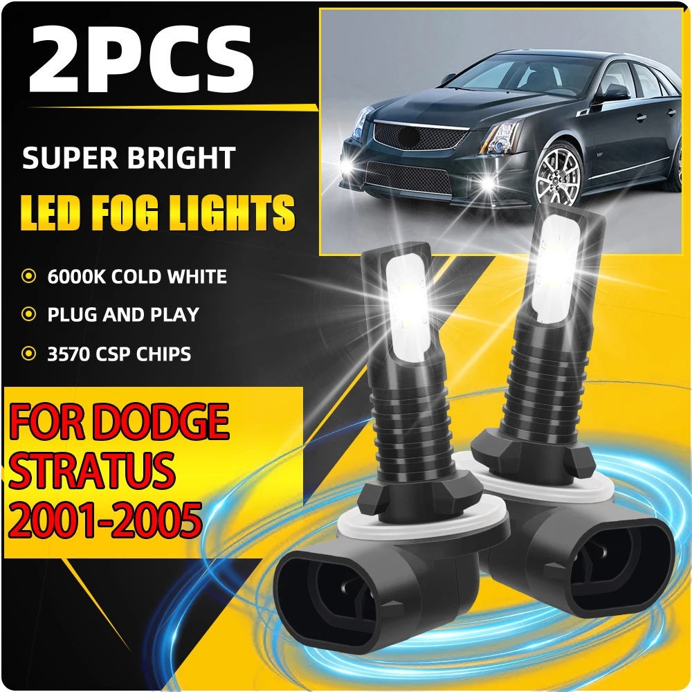 

White 6000K LED Fog Lamps 20000LM 881 H27 Auto Front Fog Lights Blub 90W Plug And Play 12V For Dodge Stratus 2001 2002 2003-2005