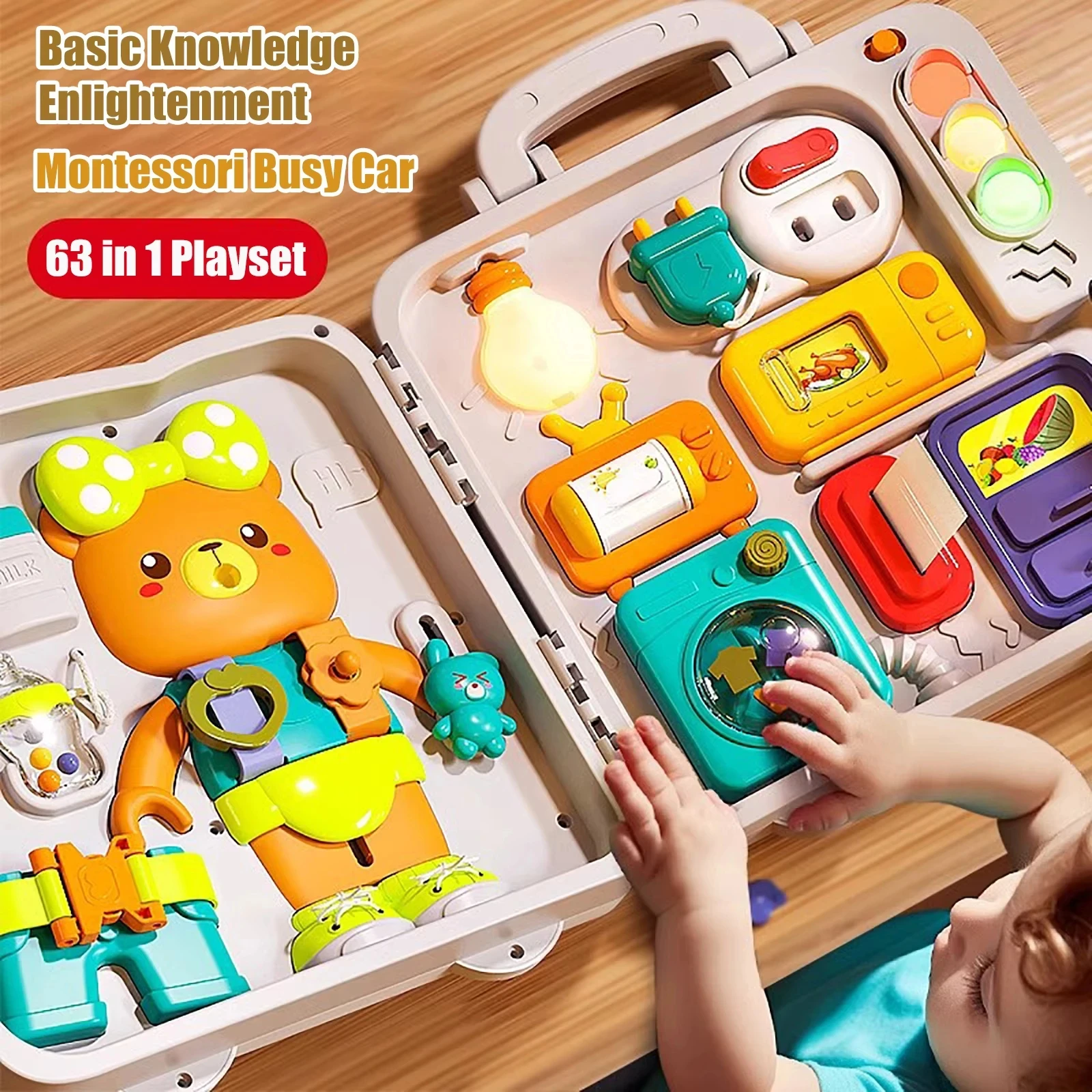 63 in 1 Baby Sensory Busy Board Montessori Toy Music Light Switch Multi Functional Baby Sensory Early Education Learning Tool