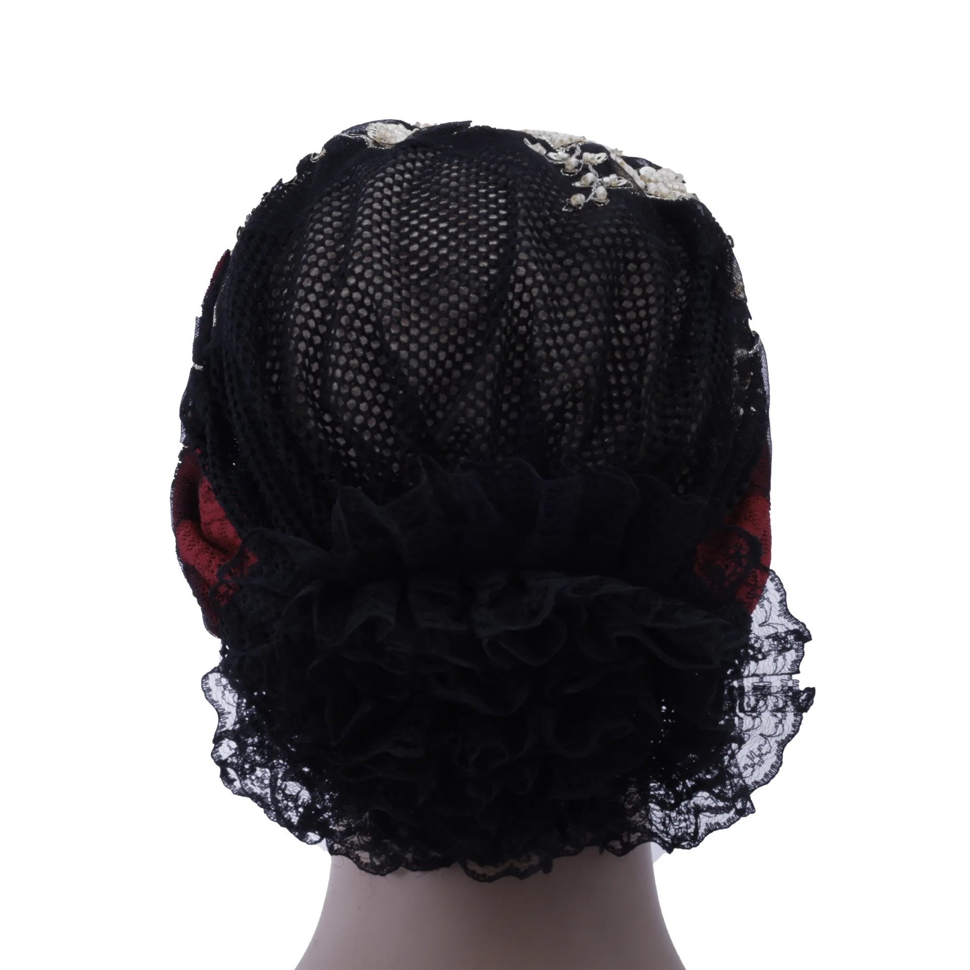 ファッション女性用スパンコール付きケモキャップ、レースフラワーターバン、ムスリムヒジャブ、ビーニー、ボンネット、ビーズ付きヘッドスカーフ、脱毛用ヘッドラップ、ターバン、新作