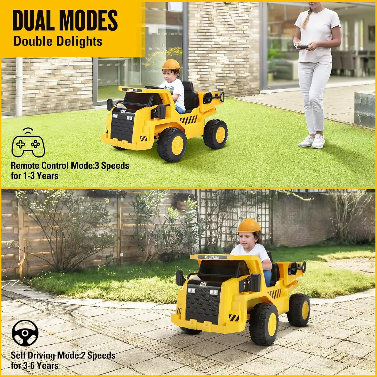 덤프 트럭, 원격 제어 기능이 있는 어린이 전기 자동차, 덤프 침대, 삽, LED 조명, 블루투스/MP3/USB, 배터리 전원을 타고 12V 7AH 타기