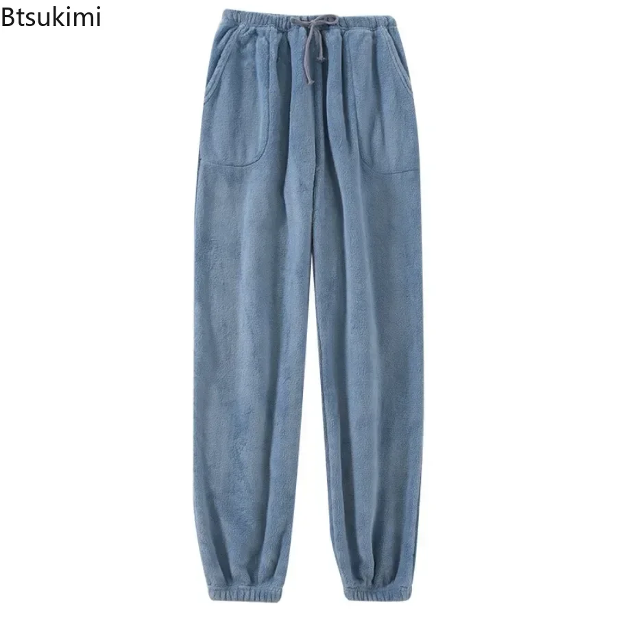 2024 männer Herbst Winter Warme Pyjama Hosen Verdicken Flanell Hause Lounge Hosen Komfort Weiche Korallen Fleece Hosen Männlichen Schlaf böden