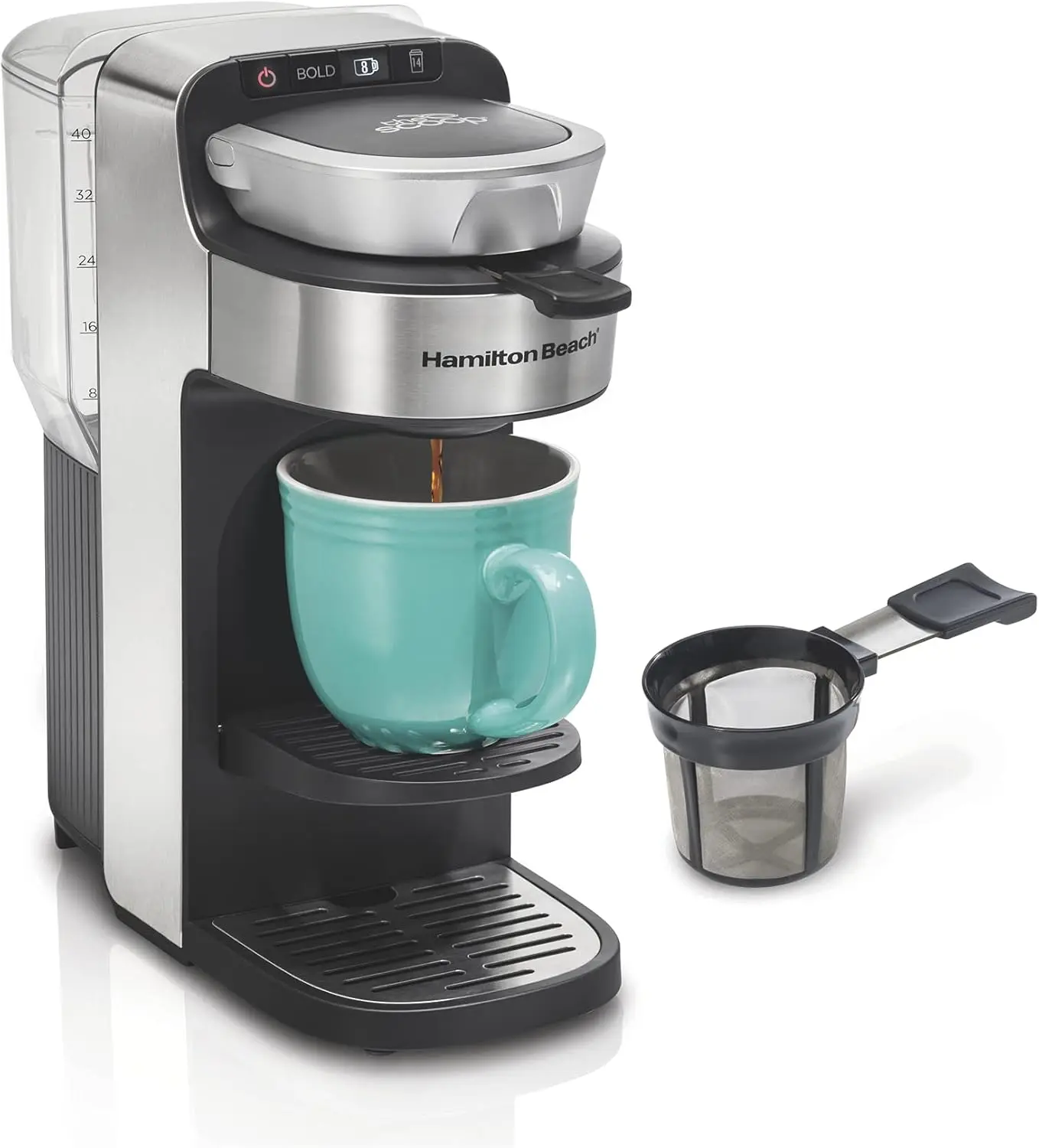 The Scoop Single Serve Coffee Maker & Fast Grounds Brewer for 8-14oz. Cups, Brews in Minutes, 40oz. Removable Reservoir, Stainle