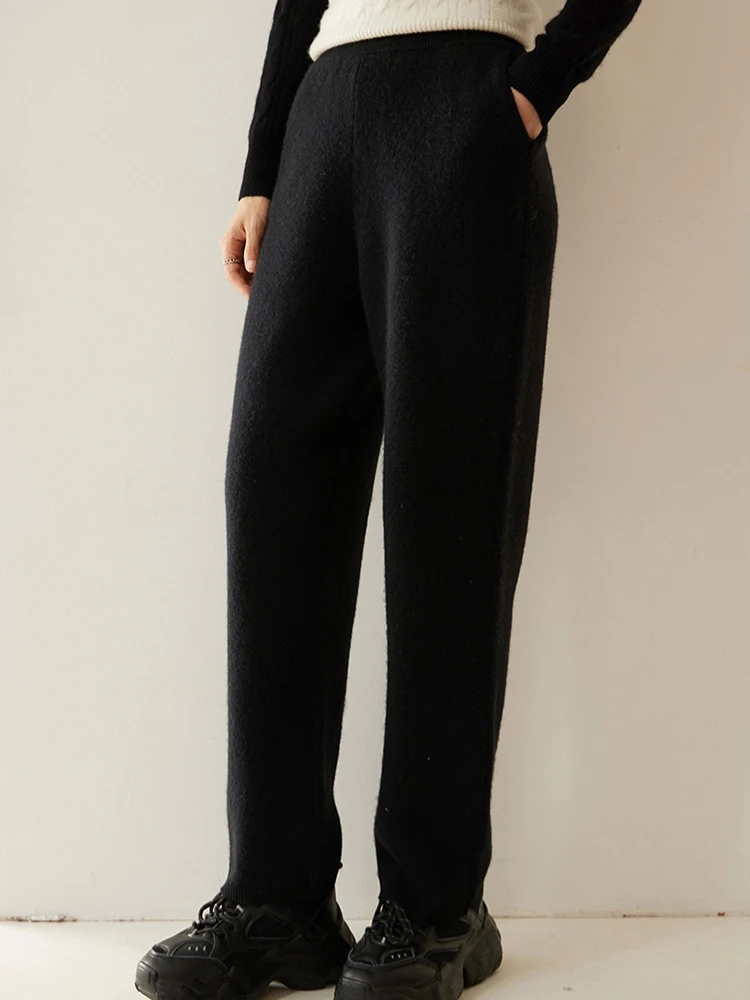

ADDONEE Women's 100% Cashmere Pants Casual Pencil Ankle Length Pants Autumn Winter Thick Warm Cashmere Knitted Trousers Luxury