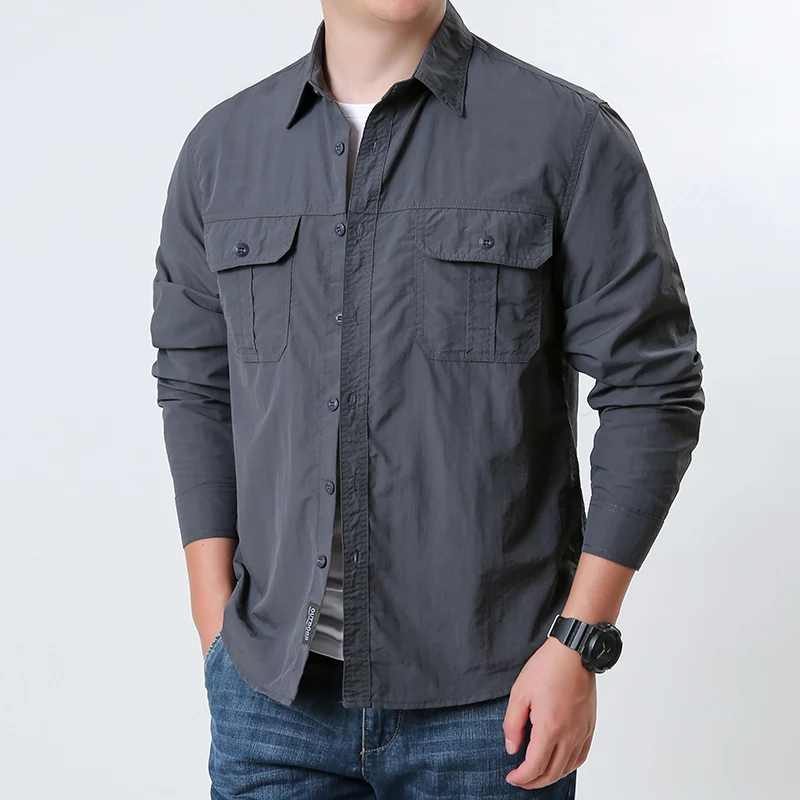 

Летние мужские рубашки для рыбалки UPF 50+ с защитой от солнца, мужские быстросохнущие рубашки с длинными рукавами, сетчатые дышащие рубашки-карго для пешего туризма и работы