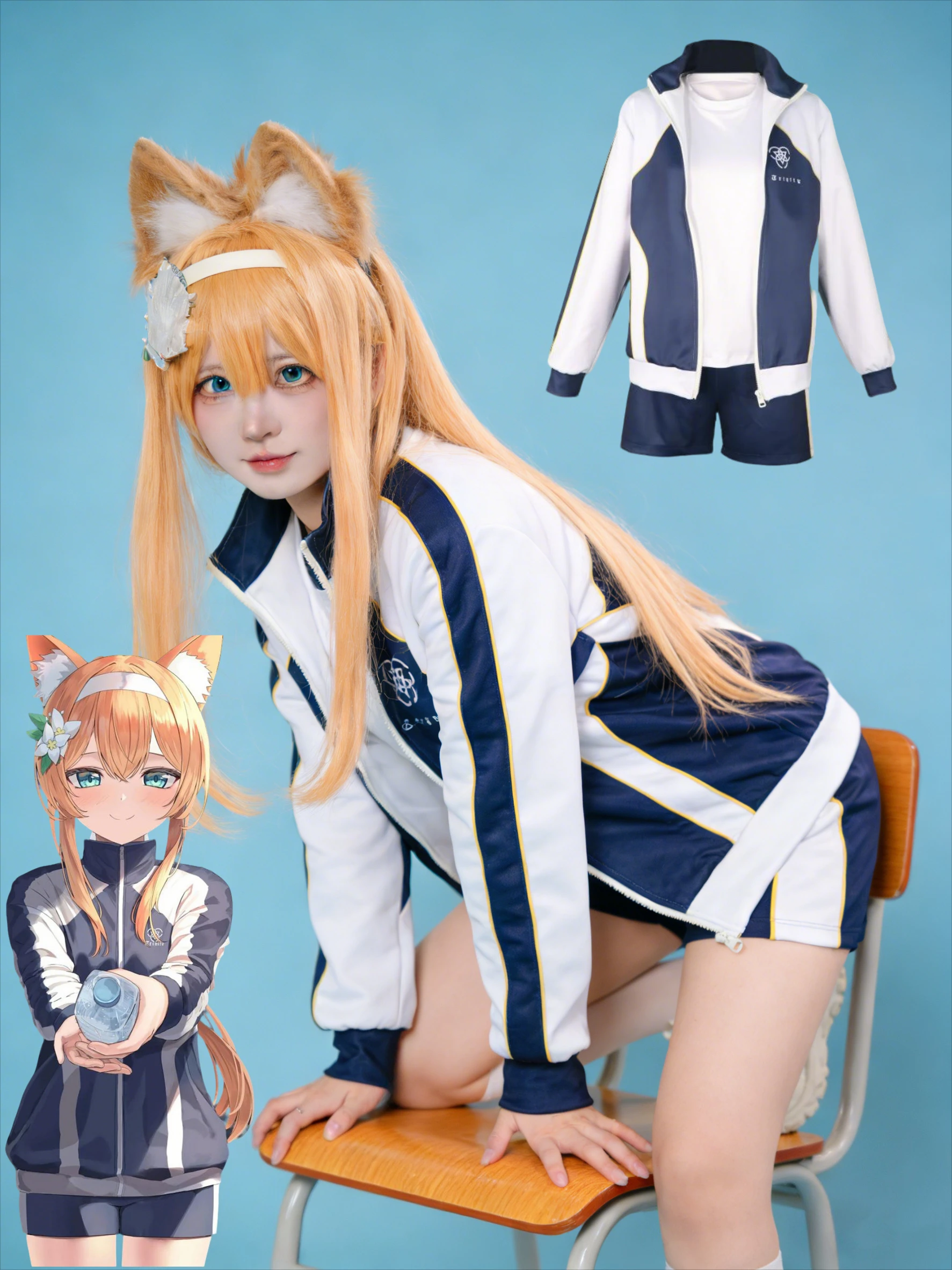 

Game Blue Archive Iochi Mari Cosplay Costume Gymnastics School Sports Casual Clothing Blue Coat Long Sleeved Shorts Women