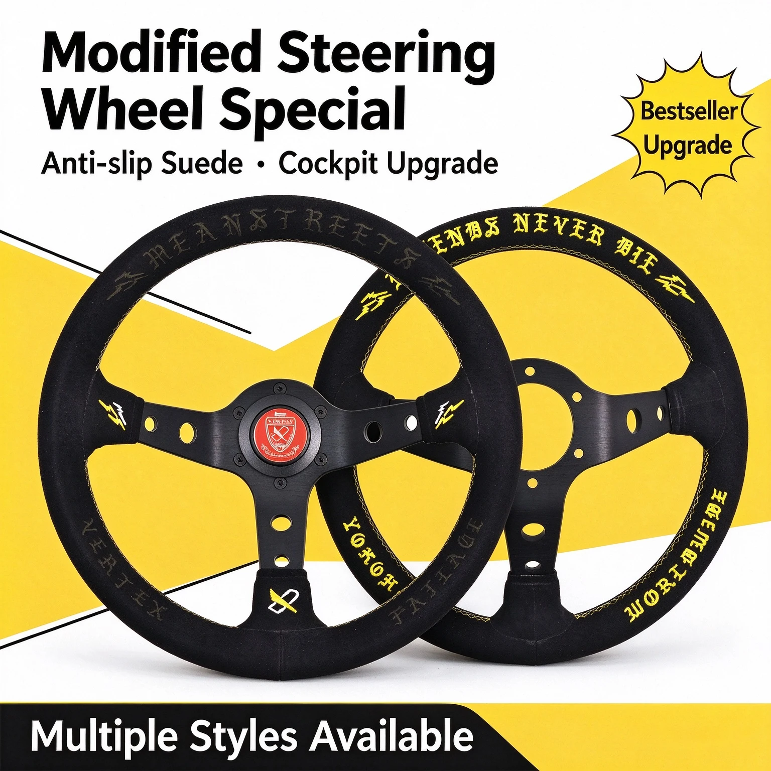 Vertex Sports Steering Wheel 320MM Suede Aluminum Alloy Car Drift Modified Auto Parts Universal JDM Racing Steering Wheel