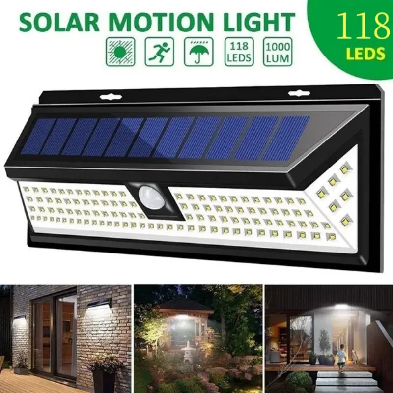 

118LED Multifunctional Solar Lamp Wall Lights Outdoor Solar Lamp Motion Sensor Waterproof Solar Powered Sunlight Street Light