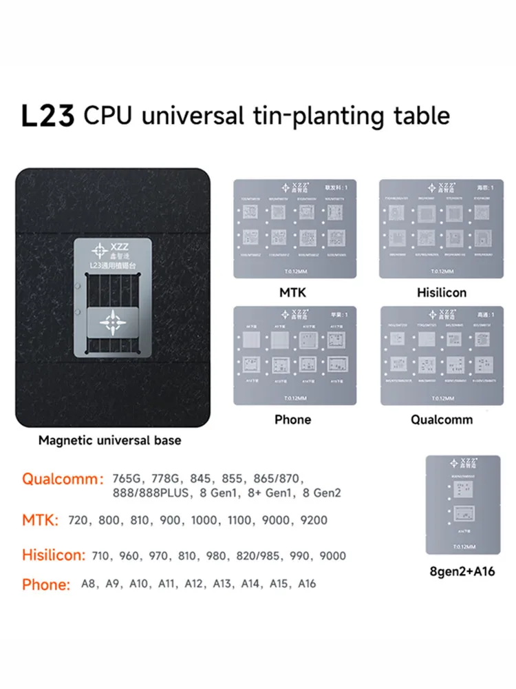 XINZHIZAO XZZ L23 CPU Uniwersalna platforma do sadzenia cyny dla A8-A16 MTK Hisilicon Qualcomm 0.12mm BGA Reballing Stencil Steel Mesh — zdjęcie 2