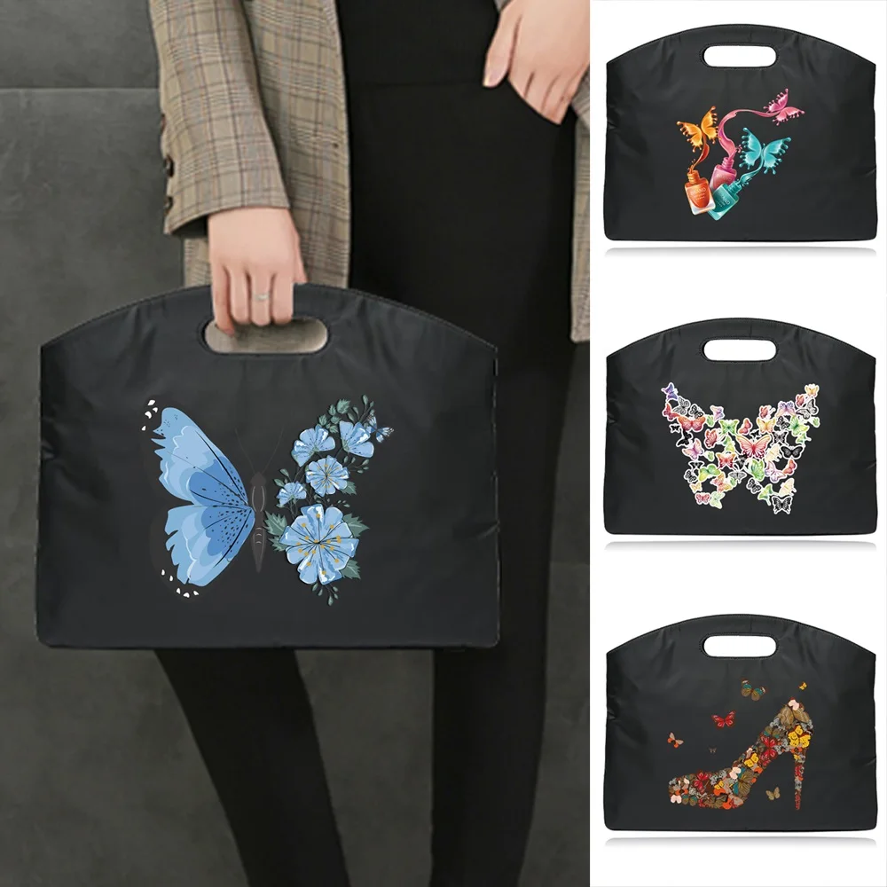 Nylon Briefcase Women's Fashion Durable Computer Bag unisex Korean Version Briefcase Butterfly Printing Handbag Large Capacity