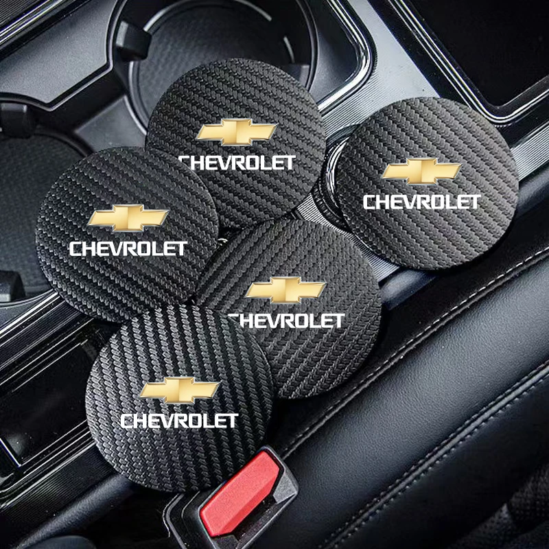 2Pcs Carbon Fiber Leather Coaster Car Water Cup Anti-slip Pad Mat Auto Interior For Chevrolet Orlando kalos Equinox Matiz Aveo